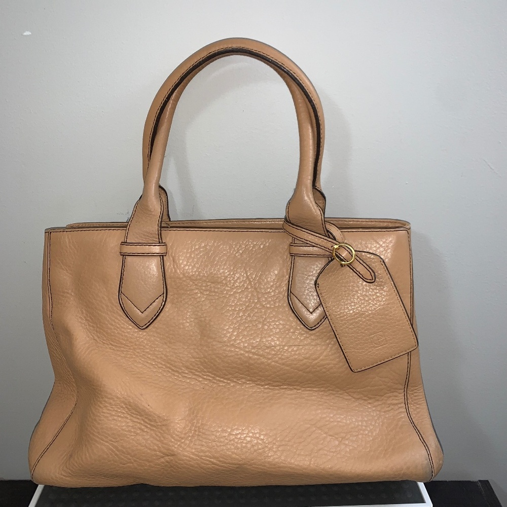 COLE HAAN Pebbled Leather Bag Top Handle Medium Satchel Luxe Neutral Early 2010s